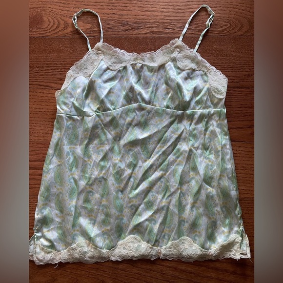 52 Weekends Y2K Green Yellow Paisley Satin Lace Sequin Cami Babydoll Tank Large - Picture 1 of 7